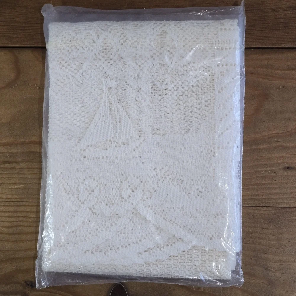 Vintage Heritage Lace Lighthouse Tier Curtain 60x36 Ecru NOS Nautical USA